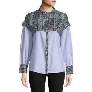 Lea & Viola Button Down Shirt Anthropologie Size S Oversized Tweed/Cotton